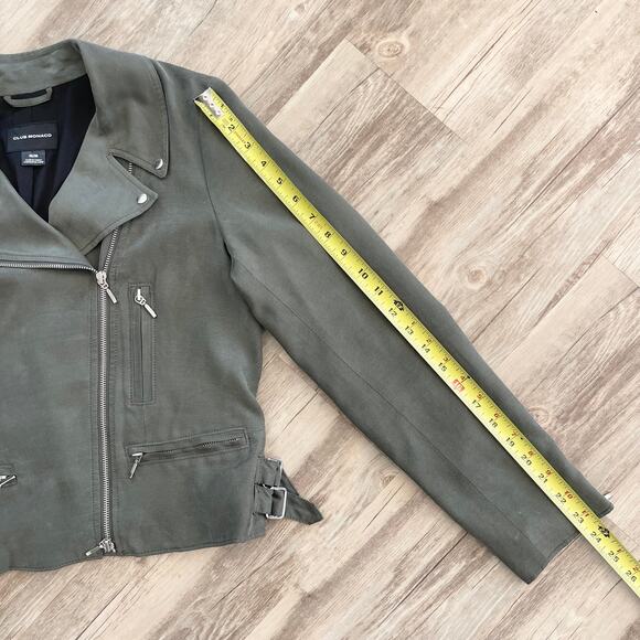 Club Monaco Women’s Kapri Moto Biker Jacket Olive Green Cropped Zip Front Size M - Picture 6 of 13